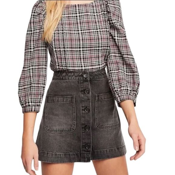 We The Free Don't Get Me Wrong Super High Rise Black Denim Skirt